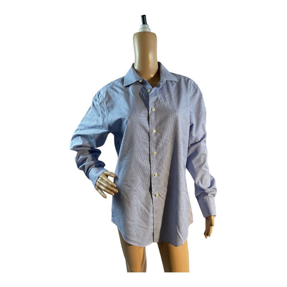 Egara Men’s Blue Striped Button Down Dress Shirt 16/ 16.5 XXL 100% Cotton Plaid